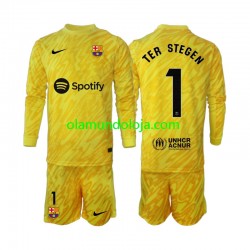 Camisola FC Barcelona Ter Stegen 1 Guarda-redes Criança Equipamento Segundo 2024-2025 Manga Comprida